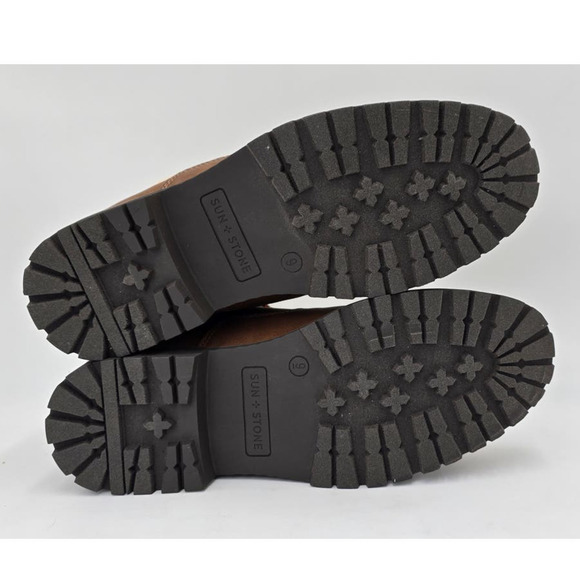 Sun + Stone Glenn Brown Faux Leather Sherpa Trim Memory Foam Boots Mens 9M - Picture 4 of 9